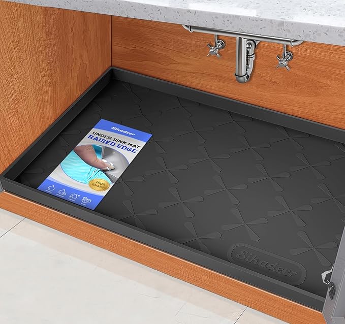 SIKADEER 34" x 22" Under Sink Mat Waterproof, Silicone Mat Kitchen Drawer Shelf and Cabinet Liner, Sink Protector for Kitchen Organizers and Storage, Boot Tray Pet Food Mats