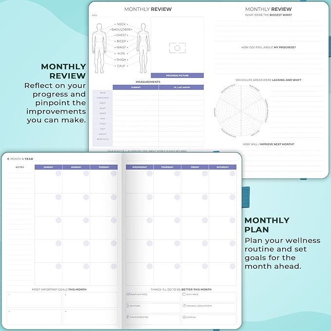Clever Fox Fitness & Food Journal – Nutrition & Workout Planner for Women & Men – Diet & Gym Exercise Log Book with Calendars, Diet & Training Trackers - Undated, A5 Size, Hardcover (Aquamarine)