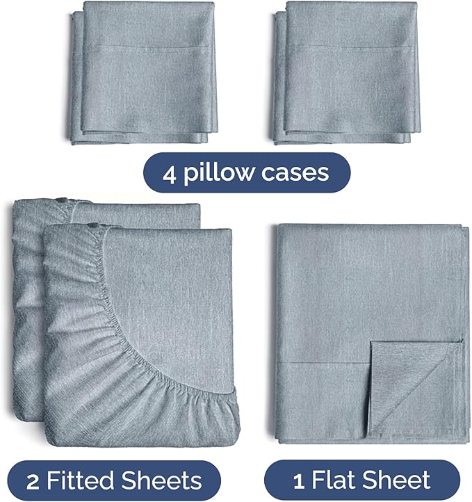 Split King 7 Piece Sheet Set - Cooling & Breathable Bed Sheets - Hotel Luxury Bed Sheets for Women, Men, Kids & Teens - Deep Pockets - Easy Fit - Soft & Wrinkle Free - Split King Heathered Blue Sheets