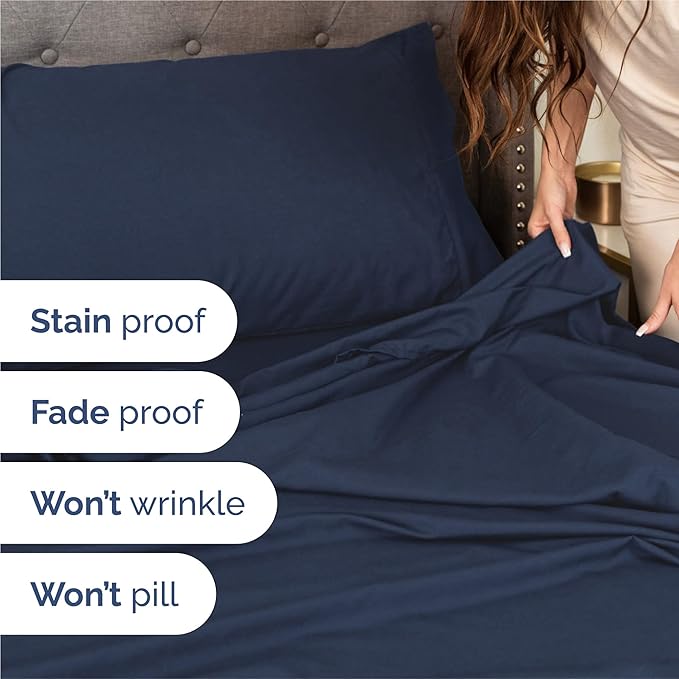Split King 7 Piece Sheet Set - Cooling & Breathable Bed Sheets - Hotel Luxury Bed Sheets for Women, Men, Kids & Teens - Deep Pockets - Easy Fit - Soft and Wrinkle Free - Split King Navy Blue Sheets
