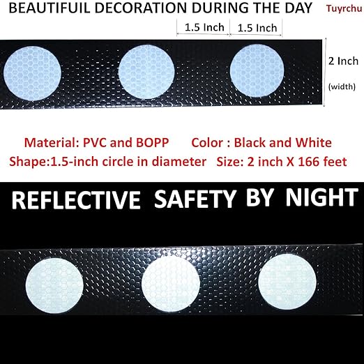 Black White Reflective Tape 2 inch Wide, Outdoor Waterproof Hazard Conspicuity Warning Industrial Marking Tape (166 feet)