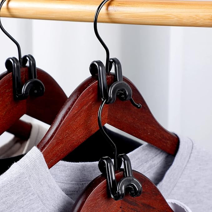 Unittype 150 Pcs Space Saving Hanger Hooks, Clothes Hanger Connector Hooks, Heavy Duty Space Saver Extender Clips for Closet Organizers (Black)