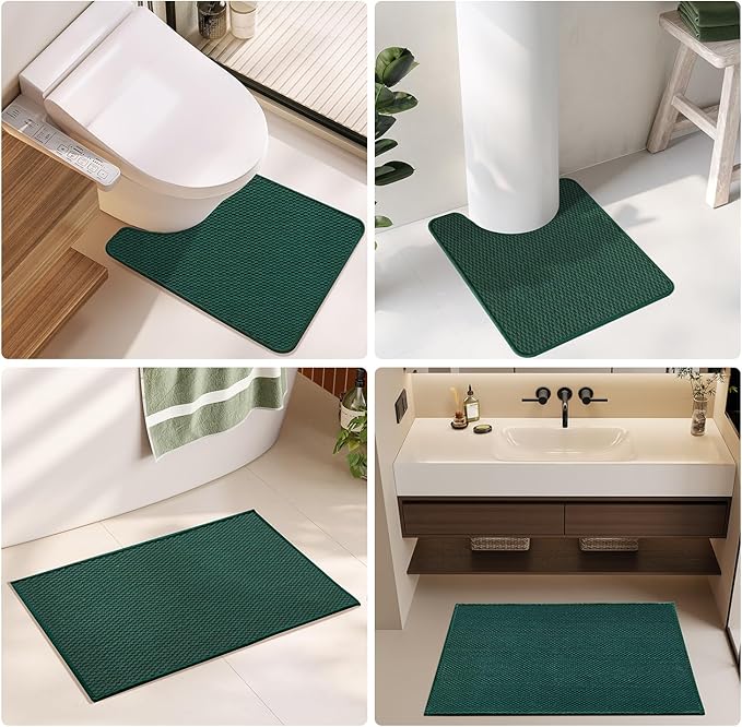 Bathroom Runner Rugs, Long Bath Mat Runner Washable Thin Quick Dry Low Pile Bathroom Runner Rugs Non Slip, Dark Green 24"x70"