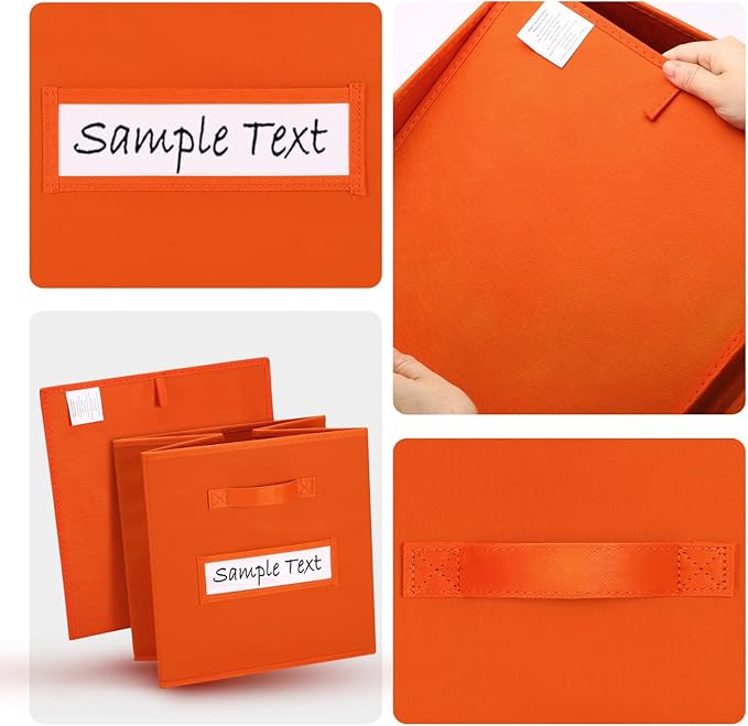 artsdi Fabric storage cubes (8 Pack) 11 Inch Cube Storage Bin, cube organizer bins with 8 Labels Window Cards & a Pen, Foldable cube organizer bins and Storage Box, Orange