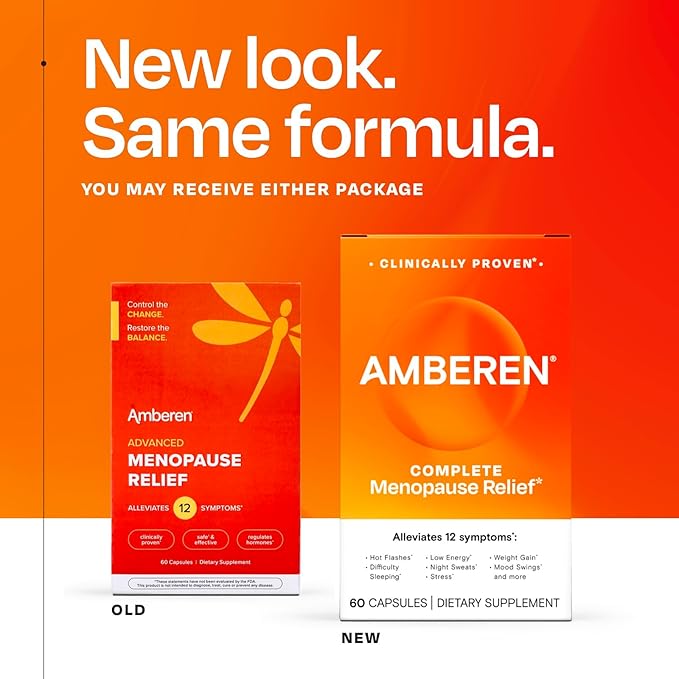 Amberen Menopause Supplement for Women, 60 Capsules, Clinically Proven, Helps Support Hormone Balance, Helps Relieve 12 Menopause Symptoms: Hot Flashes, Night Sweats, Mood Swings and More