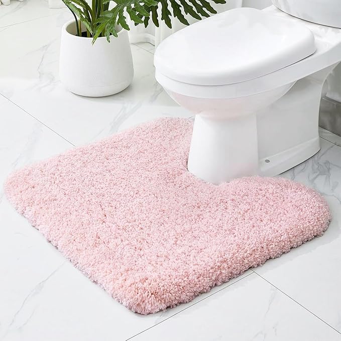 Toilet Rugs U-Shaped Mat 24x22, Contour Bathroom Mat - Ultra Soft & Absorbent Microfiber, Quick-Dry, Machine Washable with High Density Foam Latex Non Slip Backing, Pink