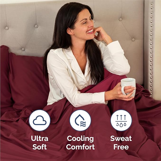 Split King 7 Piece Sheet Set - Cooling and Breathable Bed Sheets - Hotel Luxury Bed Sheets for Women, Men, Kids & Teens - Deep Pockets - Easy Fit - Soft and Wrinkle Free - Split King Burgundy Sheets