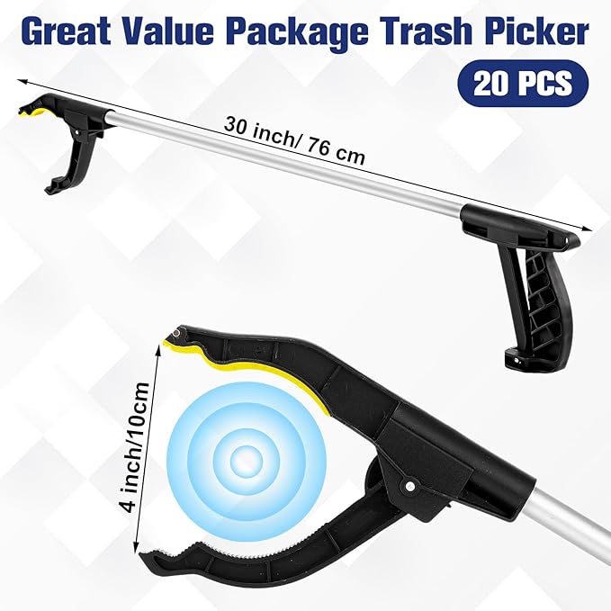 Sabary 20 Pcs Grabber Reacher Trash Pickers Bulk Tool 30'' Long Upper Back to School Litter Cleanup Heavy Duty Handy Mobility Aids Pick up Lightweight Nonslip Claw Elderly Arm Extension Stick