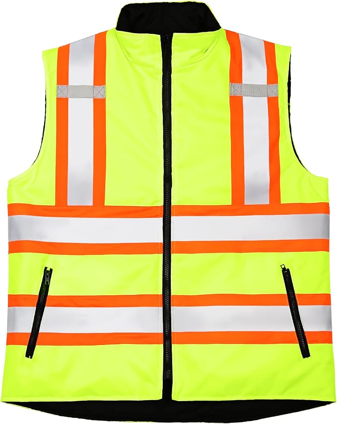 JORESTECH High Visibility Reversible Insulated Safety Vest with ANSI Compliant Reflective Tape Bodywarmer
