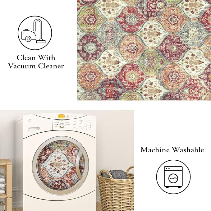 Lahome Moroccan Trellis Washable Round Area Rug, Soft Round Rugs 6ft Ultra-Thin Non-Slip, Vintage Large Circle Carpet for Bedroom Living Room Kitchen Nursery, Orange/Terracotta