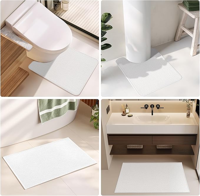 Bathroom Rugs Non Slip Washable, Super Absorbent Thin Bath Mat Quick Dry Low Pile Bathroom Rug, White 24"x36"