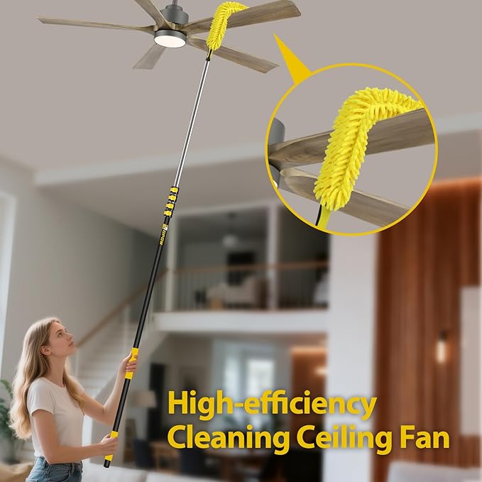 36 Foot High Ceiling Duster Kits with 7-30ft Heavy Duty Extension Pole, High Reach Duster for Cleaning,Microfiber Feather Duster,Cobweb Duster,Ceiling Fan Duster,Window Squeegee & Cleaner