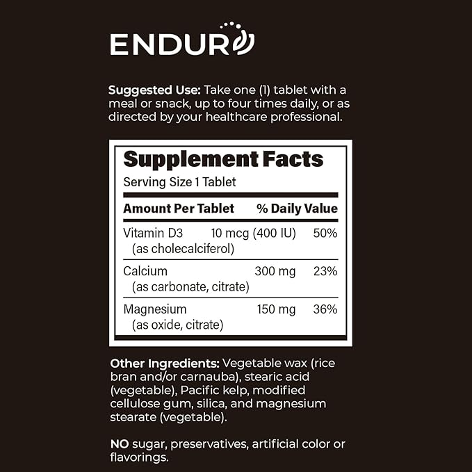 Endur Cal-Mag Complex, Bone & Heart Support for Active Lifestyles, Calcium and Magnesium with Vitamin D3, Gluten Free, 300 Tablets