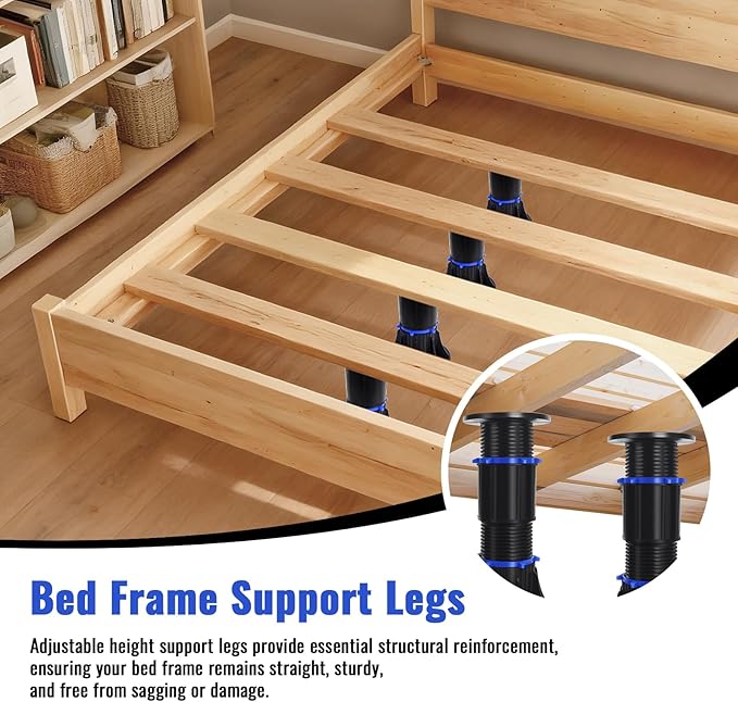 YHK 4PCS Adjustable Height Bed Support Legs 8.4-13.5 inch, Bed Frame Support Legs for Bed Slat, Bed Support Reinforcement Parts Bed Frame Support Replacement