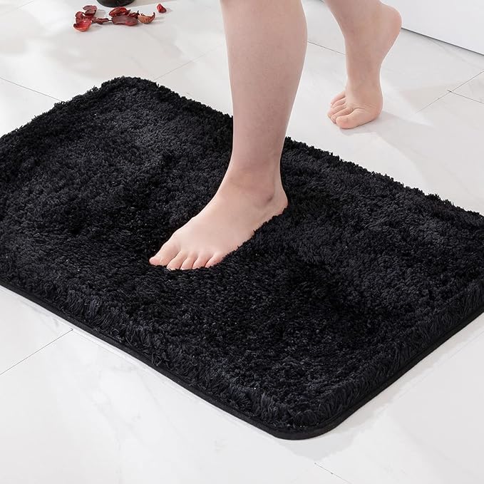 MIULEE Extra Thick Non Slip Bathroom Rug Shaggy Soft Bath Mat Plush Microfiber Absorbent Water for Shower Tub Machine Washable (Black, 20x30 Inches)