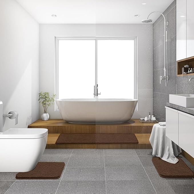 MIULEE Brown Bathroom Runner Rug 24x60 Inches, Long Bath Mat for Bathroom Floor Bathtub Showers, Machine Washable Absorbent Microfiber Carpet with TPR Anti-Slip Back