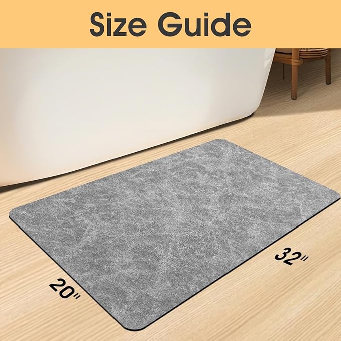 Ultra Thin Bath Mat, Upgrade Backing Non Slip Thin Bath Mats Fit Under Door, Quick Dry Ultra Absorbent Bathroom Rugs, Machine Washable Bath Rugs for Bathroom, Bathtub, Light Gray/Crackle/32"x20"