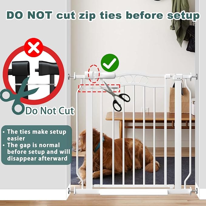Fairy Baby Extra Wide Pet Dog Gate, Adjustable 29.5"-33.8" Wide Pressure Mounted Baby Gate Indoor for Stairs Doorways, Safety Child Gate Metal Auto Close Walk Thru Toddler Gate for Doggy Kids, White
