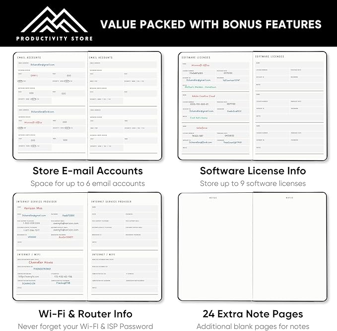 PRODUCTIVITY STORE Best Password Book With Alphabetical Tabs | Small Password Book, Organizer & Notebook | Password Keeper To Keep Website Logins & Passwords Safe | Black | Small 4x5.5