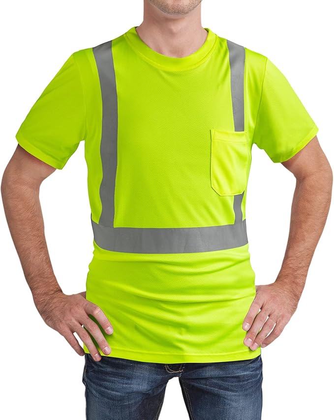 High Visibility Shirts Quick Dry Safety T Shirts with Reflective Strips and Pocket Short Sleeve Mesh Hi Vis Construction Work Class 2 Shirt for Men/Women Lime,3XL