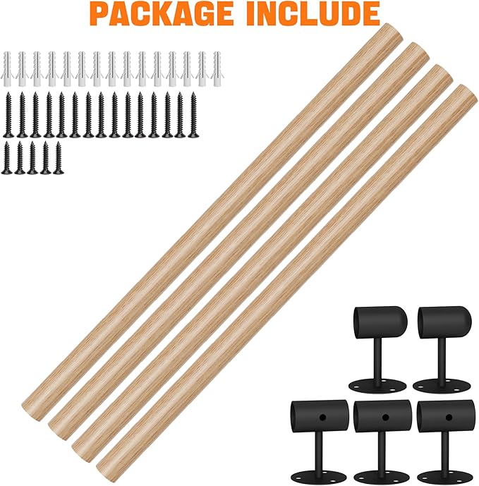 13FT Round Wooden Stair Handrail,Indoor Staircase Handrail,Wall Mount Support Stair Railings, Non-Slip Safety Corridor,Loft,Patio,Guardrail,Home Wood Hand Railings for Elderly,Children,Disable People