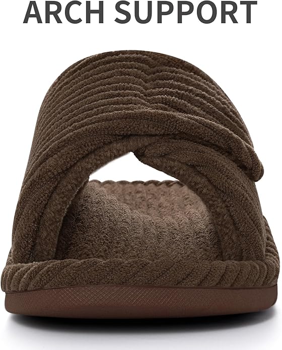 Litfun Orthopedic House Slippers for Women Adjustable Arch Support Indoor Slippers Open Toe Corduroy Bedroom Shoes