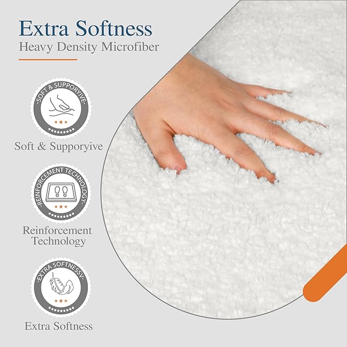 Walensee Bathroom Mat Non Slip (16 x 24, Ivory) Water Absorbent Soft Microfiber Shaggy Mat Machine Washable Thick Plush Rugs for Shower