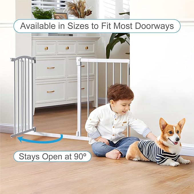 Great Gates Pet Gate - Durable Steel Gate for Stairs - Self-Closing Door & 2-Step Child Proof Lock - Wall-Friendly Dog Gates for Doorways (Fits Most) - 29.8"- 47.5", 34” Tall