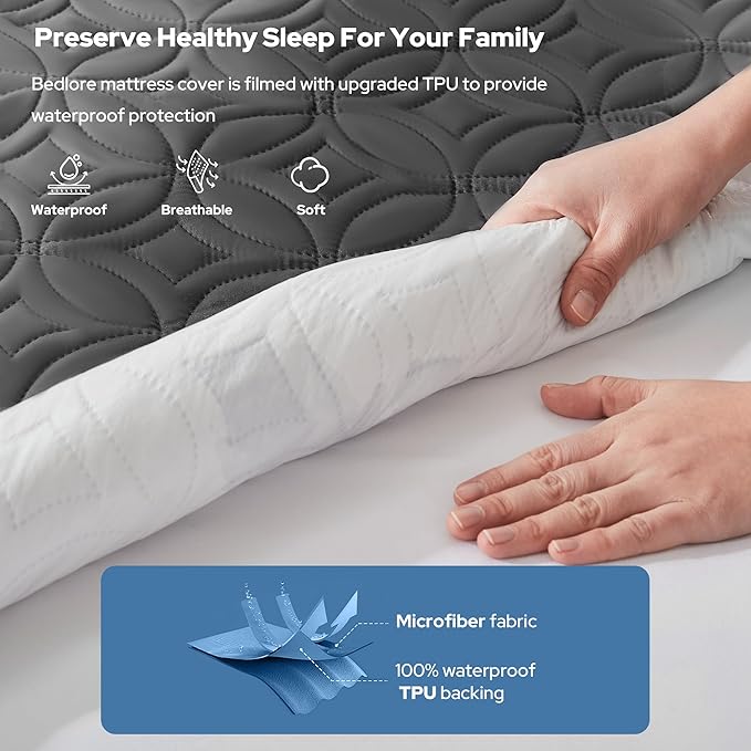 BEDLORE 2 Pack Waterproof Mattress Protector, Full Size Mattress Pad with Deep Pocket 6"-15" Depth, Soft Breathable Bed Mattress Cover for Bedroom, College Dorm (Gray)