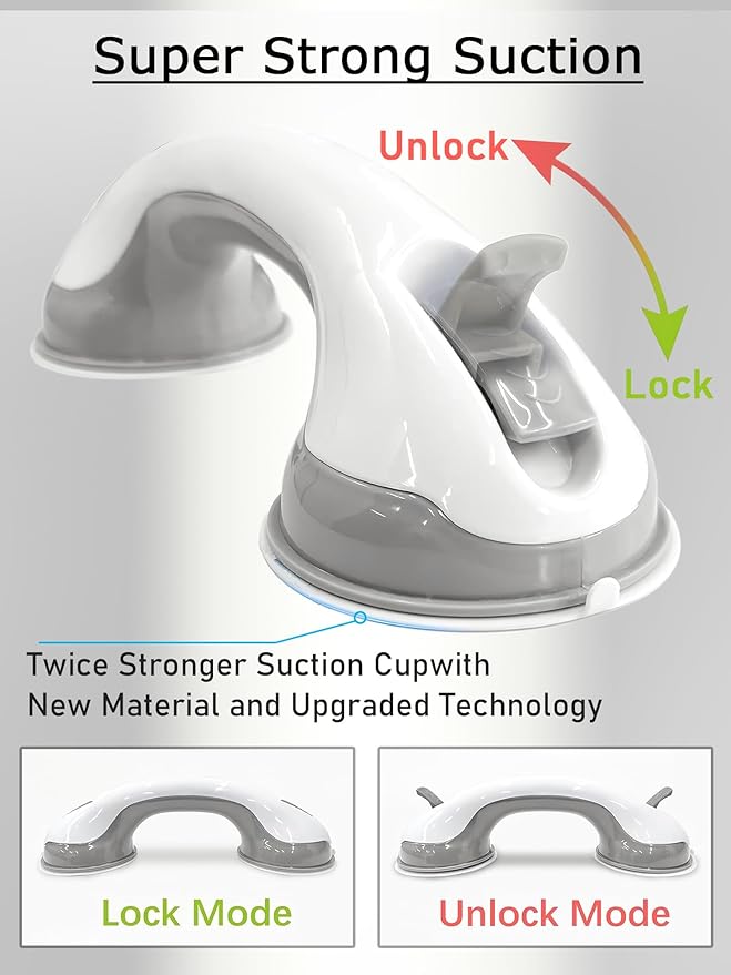Shower Grab Bars for Seniors, Suction Grab Bars for Shower with Strong Hold, Shower Handles for Elderly Suction, No-Drill Safety Bathroom Support 2 Pack