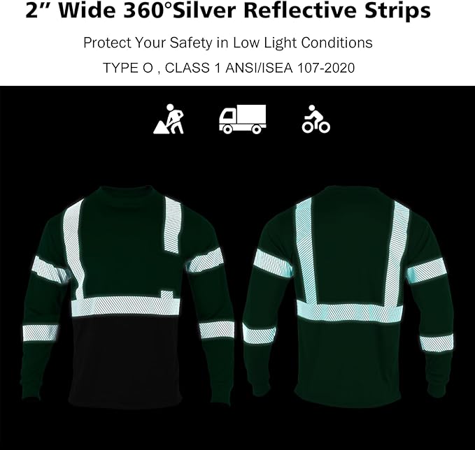 VENDACE Safety Reflective High Visibility Long Sleeve Shirts ANSI Class 3 Hi Vis Construction Work T Shirts for Men