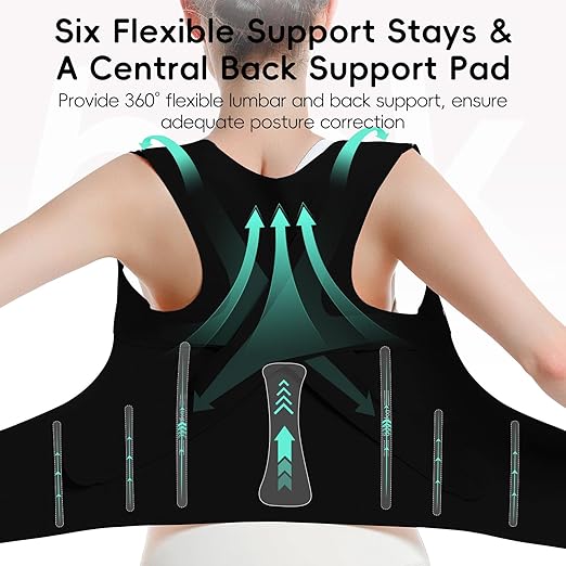 babaka Posture Corrector for Women, Invisible Lightweight Adjustable Back Brace for Upper and Lower Back Pain Relief, Hunchback, Hump, Scoliosis, Thoracic, Spine Corrector Under Clothes (Black, Large, Waist: 34''-42'')