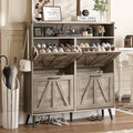 Shoe Cabinet with 4 Flip Drawers,Farmhouse Shoe Storage Cabinet for Entryway,Narrow Freestanding Organizer Rack with Open Shelves for Foyer,Hallway,Grey