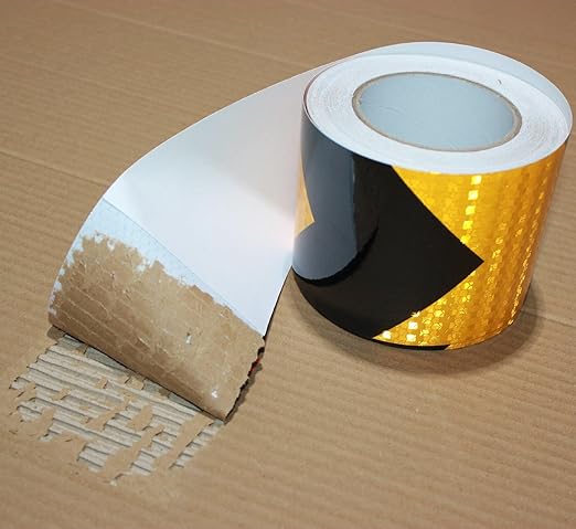 Reflective Tape Yellow Black 4 inch X 66 feet, Outdoor Waterproof Hazard Conspicuity Warning Industrial Marking Tape