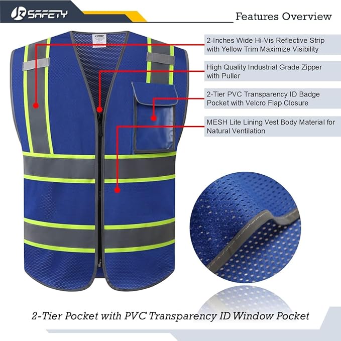 JKSafety Hi-Vis Multiple Pockets Lite MESH Lining Meets ANSI/ISEA Standards