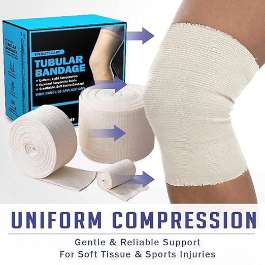 EVERLIT Elasticated Tubular Support Bandage | Stockinette Tubing for Large Arm, Knees, Legs | Light to Moderate Compression Bandage Roll For Tissue Support (Size D | 3" x 11 yd)