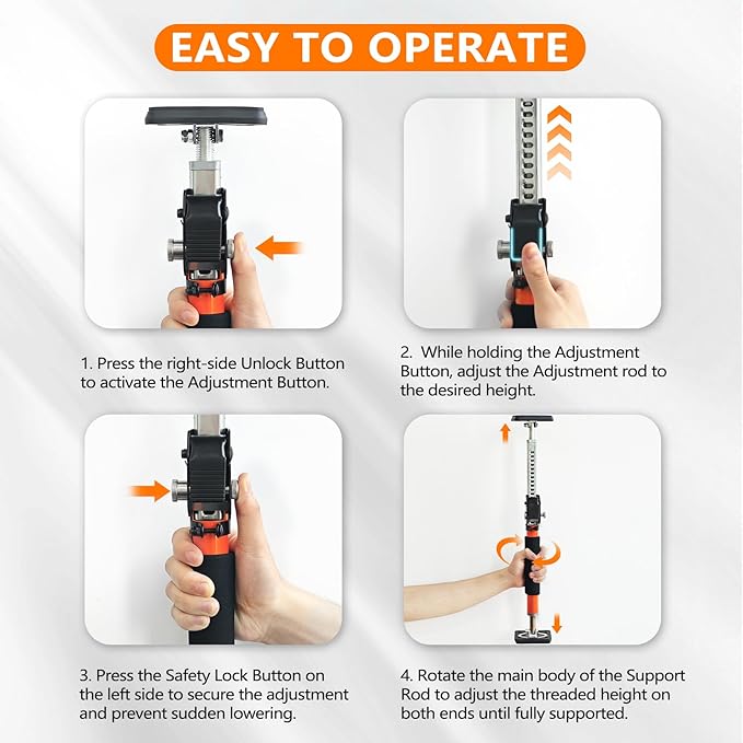 HOLOTHURIAN Cabinet Jack Support Pole, 49.2-114.2 inches Third Hand Tools Adjustable Support Pole, 3rd Hand Support System for Upper Cabinet Installation, 300 LB Capacity, 1-Pack
