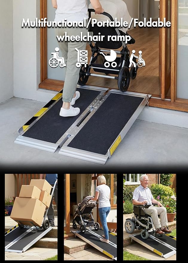 Protable wheelchair ramp 3FT,Non-Slip Folding Aluminum Handicap Ramps,Threshold Ramp for home,Holds up to 800lbs,Wheelchair ramp for steps,Mobility Scooter,Doorways (3FT Useing Height 3-9inch)