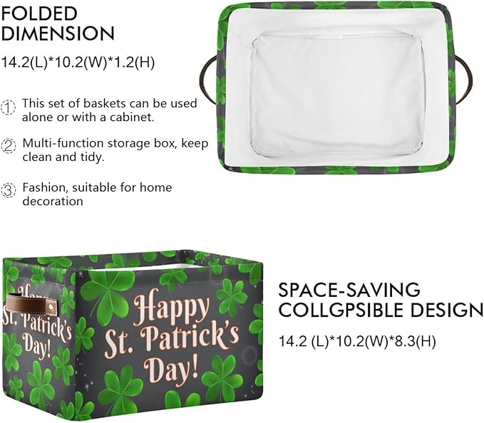 Storage Basket Happy St Patrick's Day Cube Storage Bins Organizer Bag Collapsible Closet Shelf Baskets with handle for Cloth Book 14.2×10.2×8.3 IN