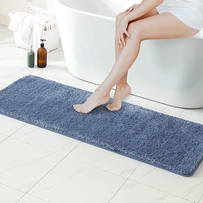 MIULEE Extra Thick Non Slip Bathroom Rug Shaggy Soft Bath Mat Plush Microfiber Absorbent Water for Shower Tub Machine Washable (Dusty Blue, 16x48 Inches)