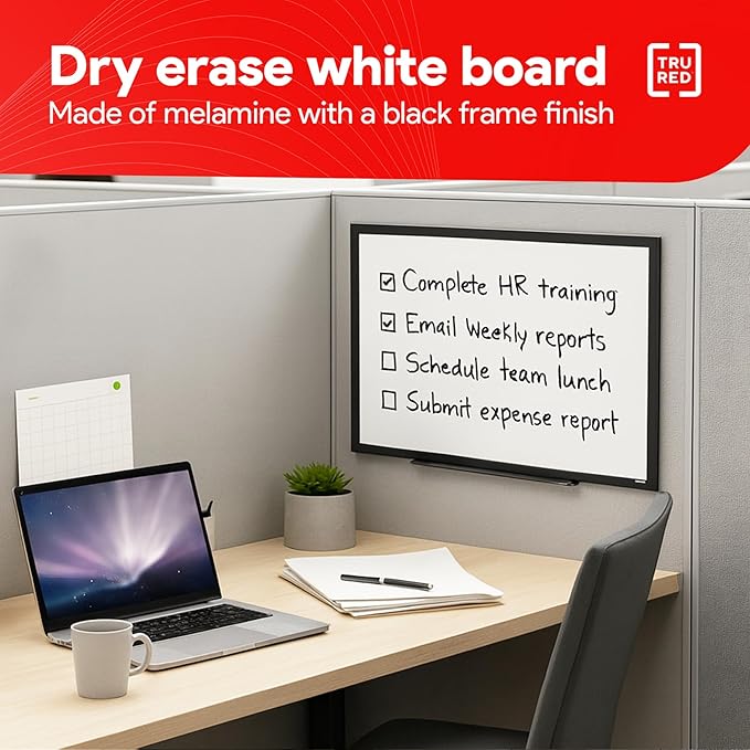 TRU RED Melamine Whiteboard | Dry Erase Board for Wall, White Board with Black Frame, for School, Home and Office, 2 ft x 1.5 ft