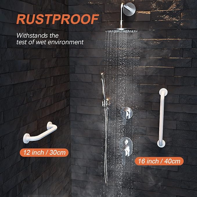 12 Inch Oil Rubbed White Grab Bar w/Anti-Slip knurled Grip, iMomwee Stainless Steel Wall Mount Bathroom Safety Handrail Support, Shower Balance Bar, Handicap Elderly Senior Assist Textured Bath Handle