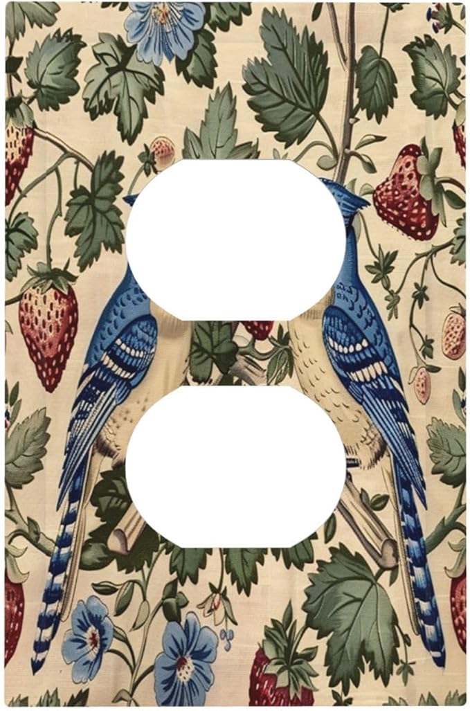 Outlet Covers Vintage Floral Bird Strawberry Thief William Morris 1 Gang Duplex Wall Plate Decorative Switch Plates Electrical Receptacle Faceplate Light Switch Cover for Bedroom Home Decor