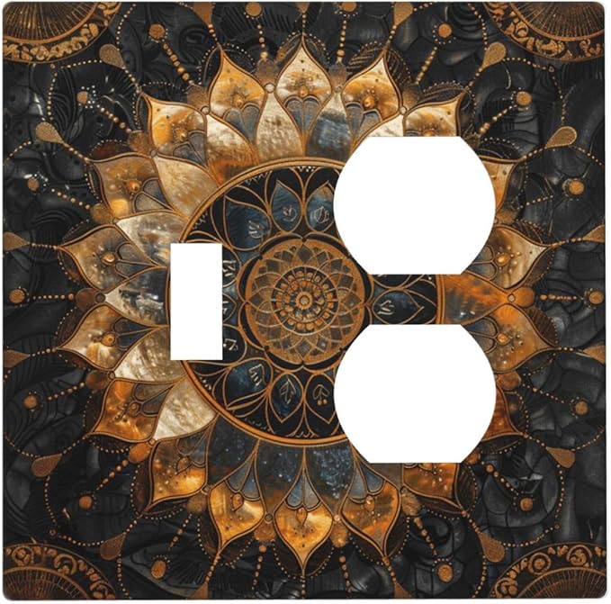 Cool Colorful Mandal Flowers Boho Floral Wallplates 1 Toggle 1 Duplex Switch Plate Electrical GFCI Faceplate Decorative Light Switch Covers for Bed Room Living Room Decor