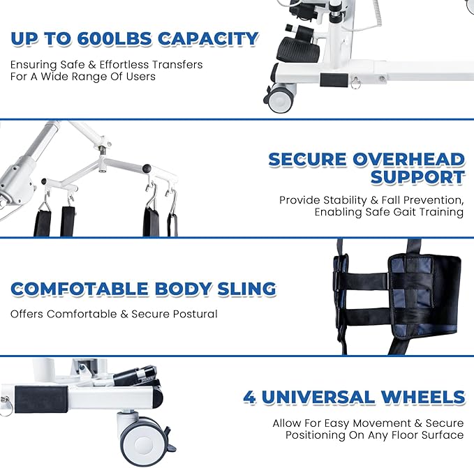 Patient Lift Transfer Chair, 5 in 1 Patient Lift Chair with 180°Split Seat, Height Adjustable Patient Transfer Chair with 4 Casters for Home Seniors Elderly, Load 450Lbs (Electric with Hanger, Silver)