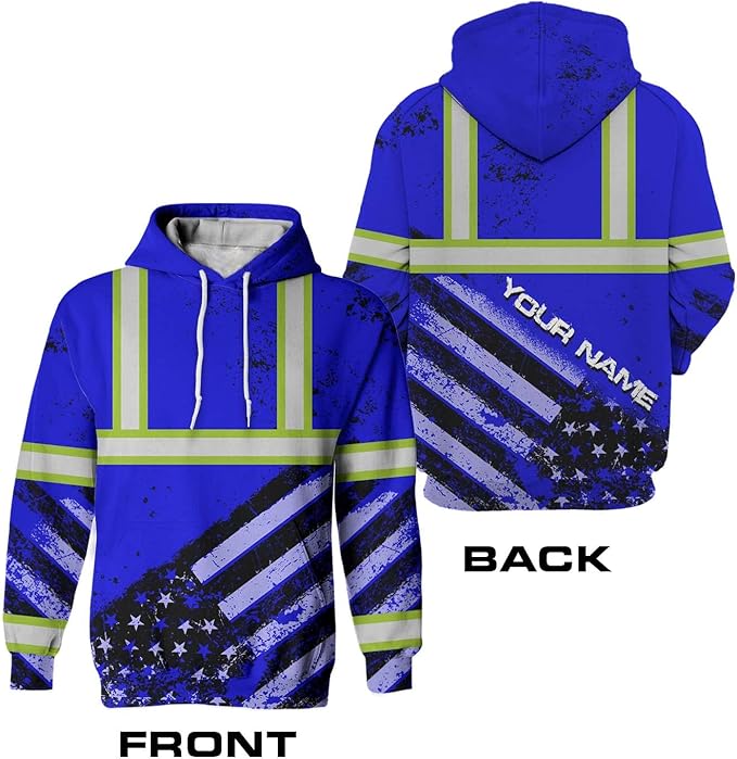 US Flag High Visibility Hoodie for Men Reflective Hoodie Safety Workwear for Worker Runner Patriotic ACC02