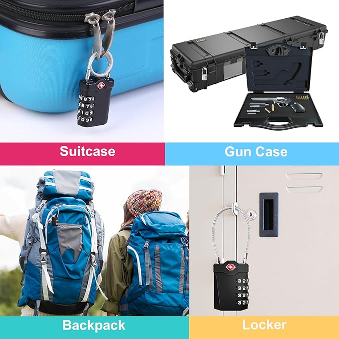 ZHEGE TSA Approved Luggage Lock, Travel Lock, 10,000 Combination Options, 5.5in Flexible Cable, Easy to Use, Secure & Solid, Suitable for Suitcase, Backpack, Briefcase (1 Pack, Black)