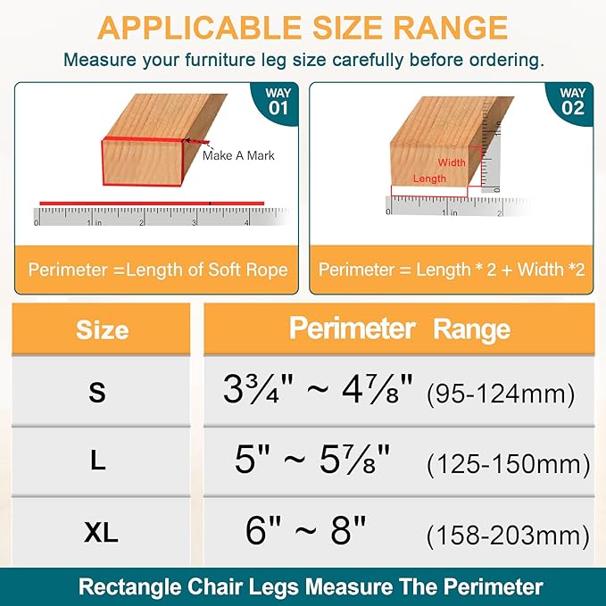 32 Pcs Rectangle Chair Leg Floor Protectors for Hardwood - Silicone Felt Furniture Pads, Scratch/Noise Reducing Covers, Small (Fits Perimeter 3-3/4" to 4-7/8")