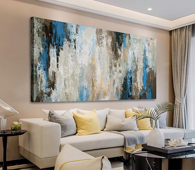 Abstract Canvas Wall Art for Bedroom & Living Room - Modern Grey Wall Paintings & Rustic Canvas Prints - Framed & Ready to Hang - 29" x 58"