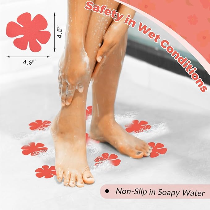S&X Non Slip Bathtub Stickers,Pack of 12 PCS Lucky Flower Shower Floor Non Slip Stickers –Comfortable Grip On Slipper Surfaces